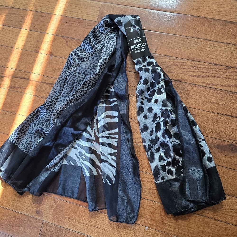 NWT 100% silk animal print scarf
